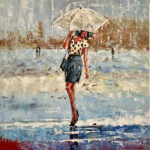 “Lady in the rain” oil painting on canvas (65x65cm)